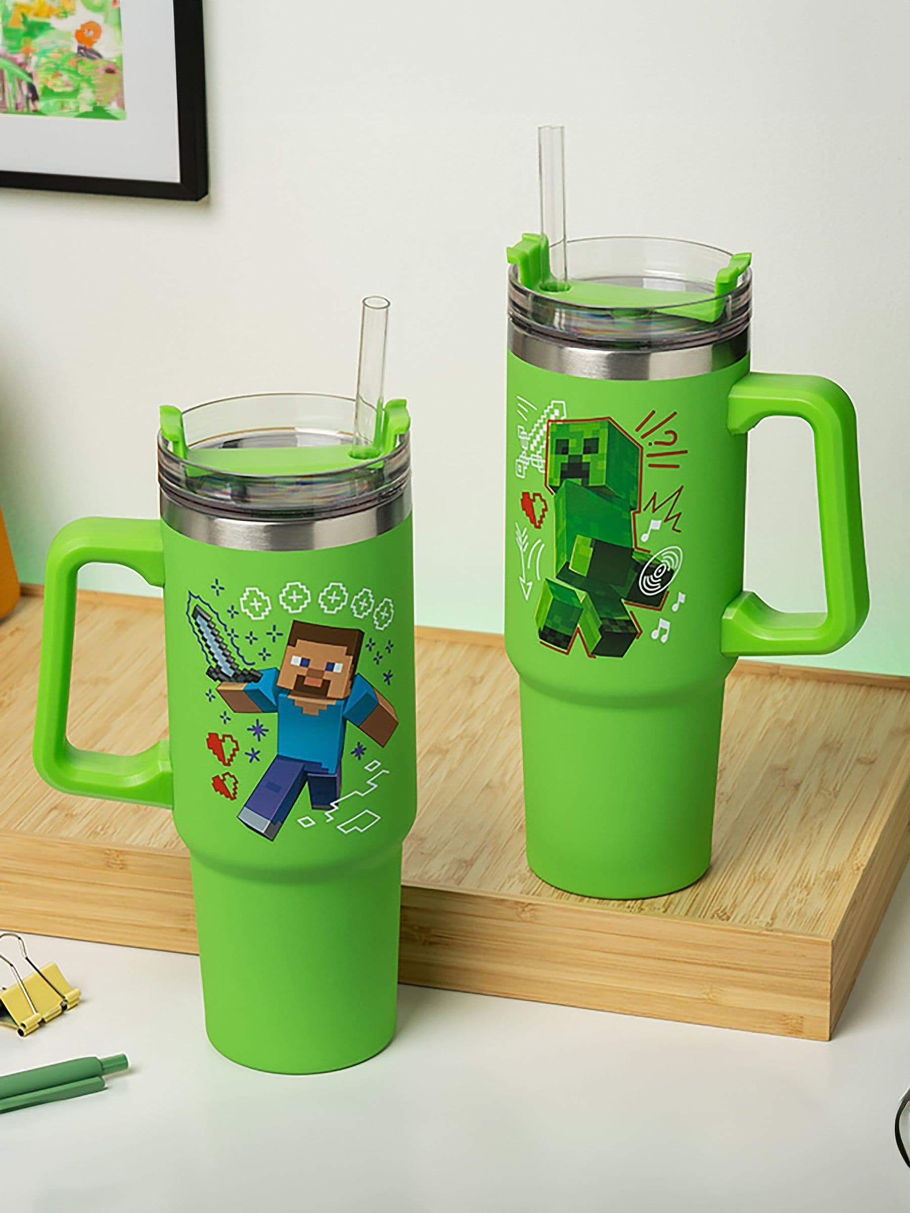 Minecraft Creeper and Steve travel cup 900ml insulated tumbler (British brand)