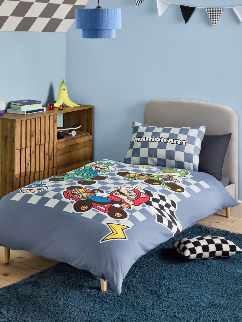 Blue Nintendo Mario Kart Duvet Cover and Pillowcase Set