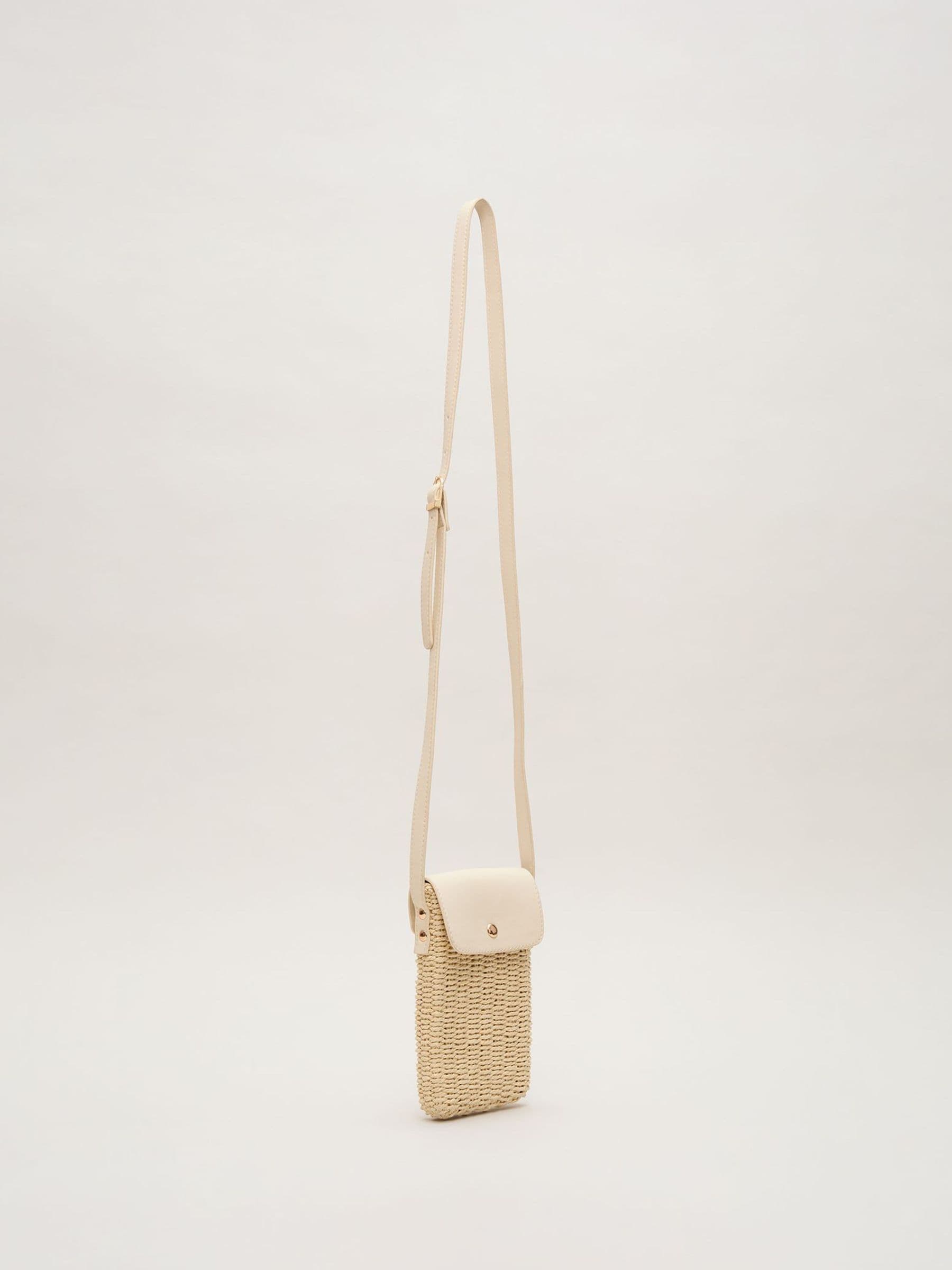 Phase Eight natural textured phone bag in raffia with crossbody strap - British product