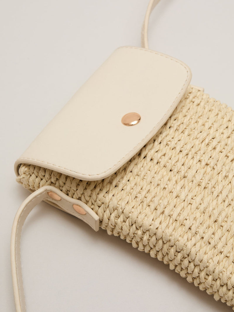 Phase Eight natural textured phone bag in raffia with crossbody strap - British product
