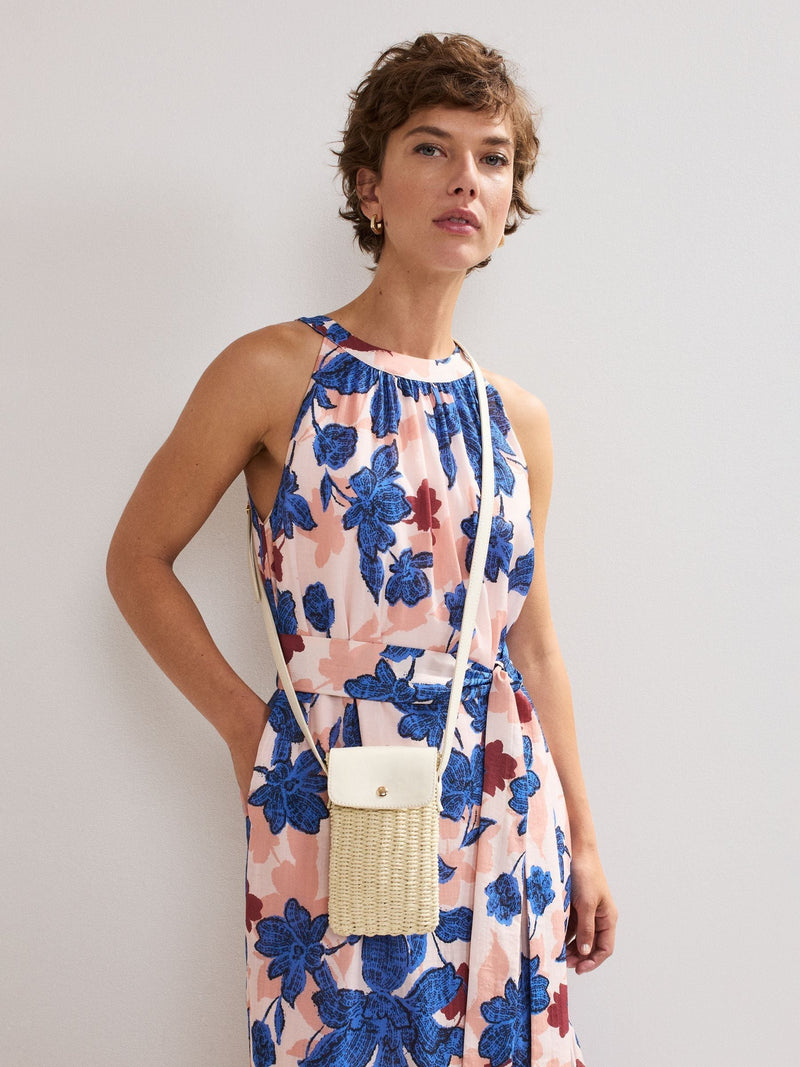 Phase Eight natural textured phone bag in raffia with crossbody strap - British product