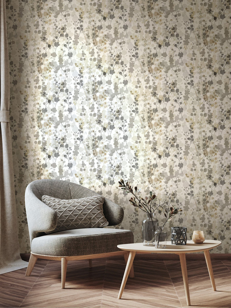 Ohpopsi Neutral Grey Blossom wallpaper 10m, imported from the UK