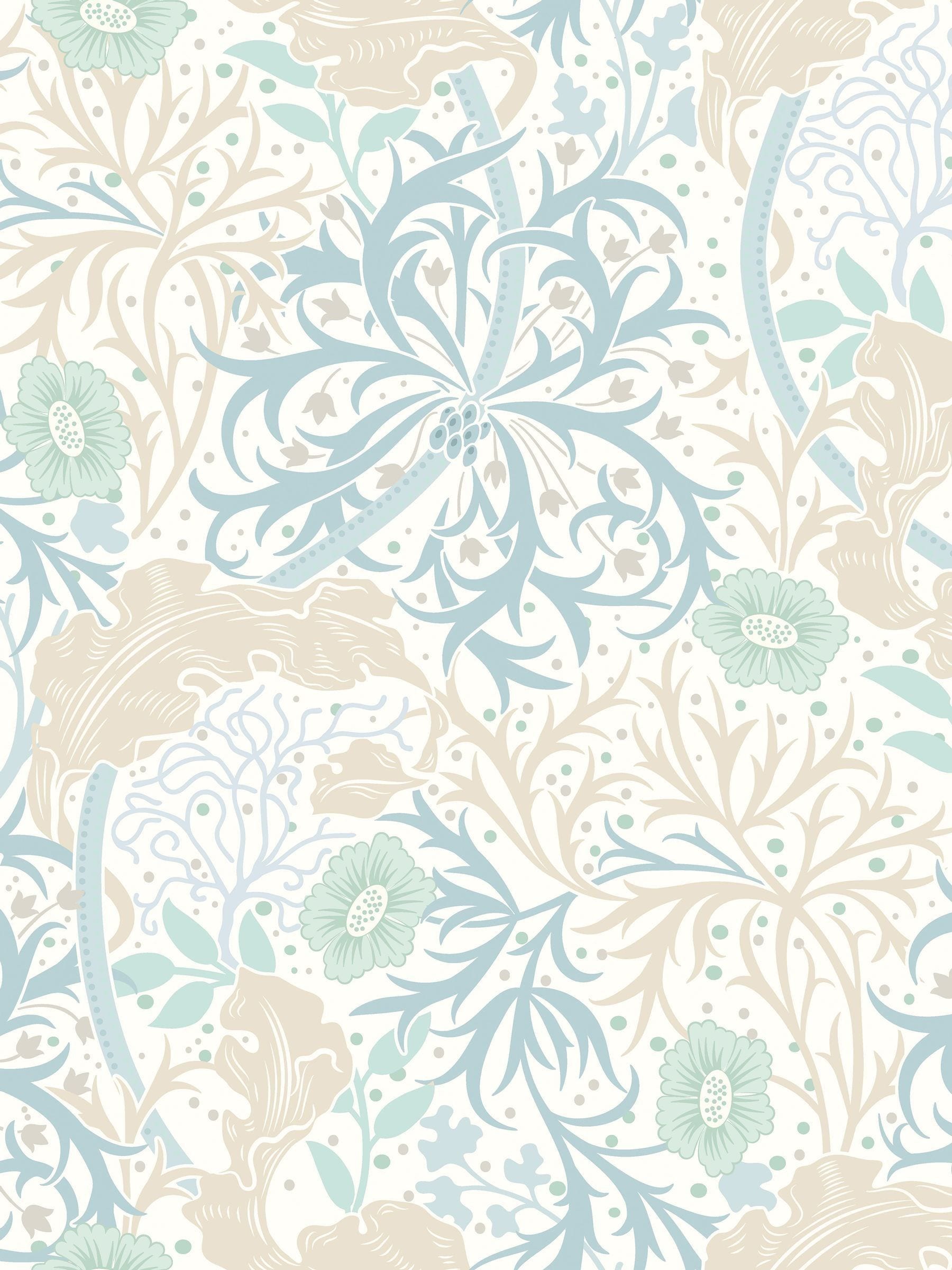 Hoopla Walls soft blue seaweed garden wallpaper 10m (British brand)