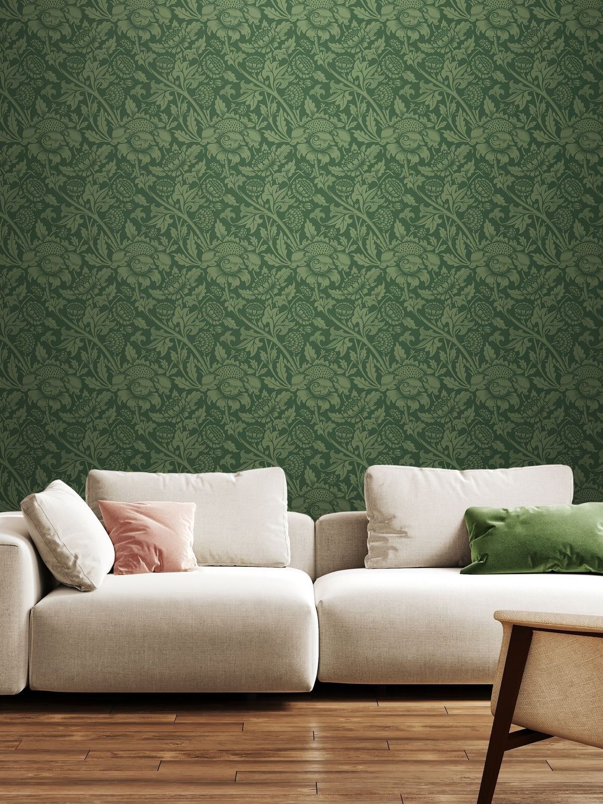 Hoopla Walls wallpaper green damask trail 10m - British product