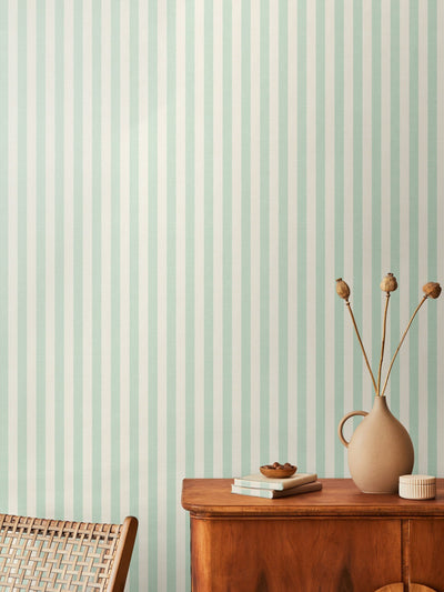 Next Hoopla Walls Duck Egg Shadow Stripe 10m Wallpaper- Buy online at McGrocer