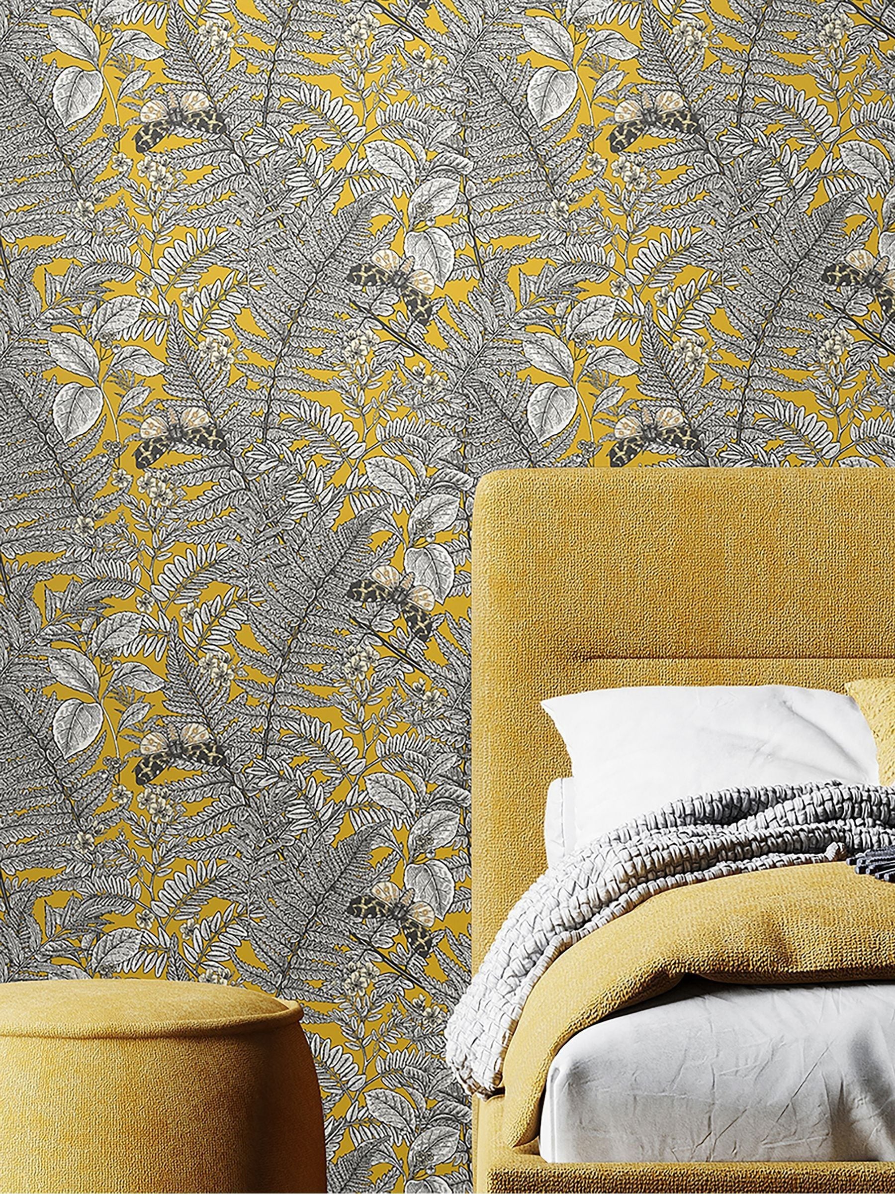 Hoopla Walls Mustard Wild Ferns wallpaper 10m - British product