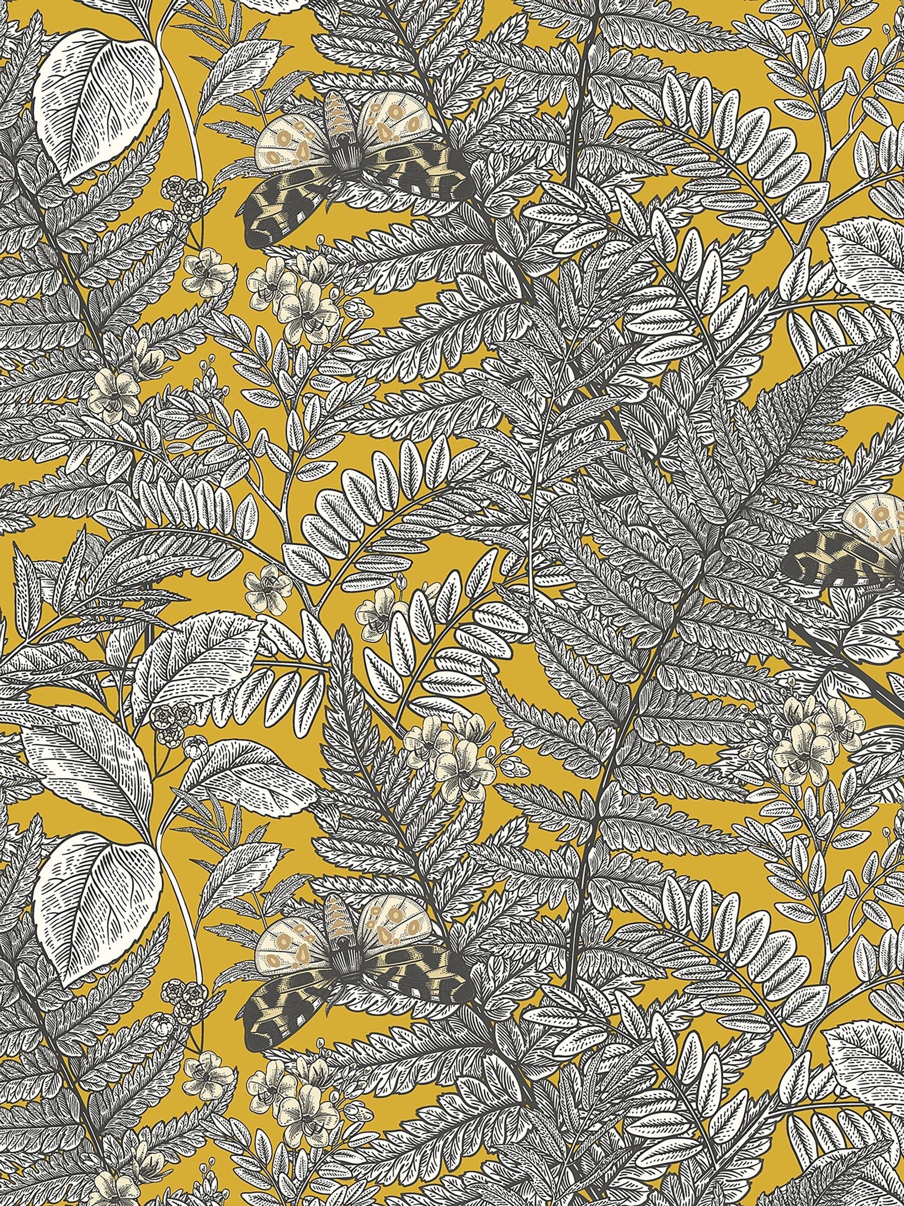 Hoopla Walls Mustard Wild Ferns wallpaper 10m - British product