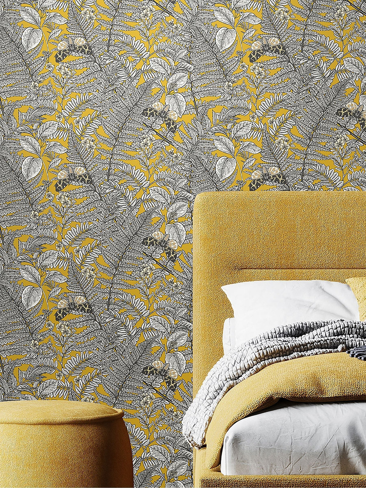Hoopla Walls Mustard Wild Ferns wallpaper 10m - British product