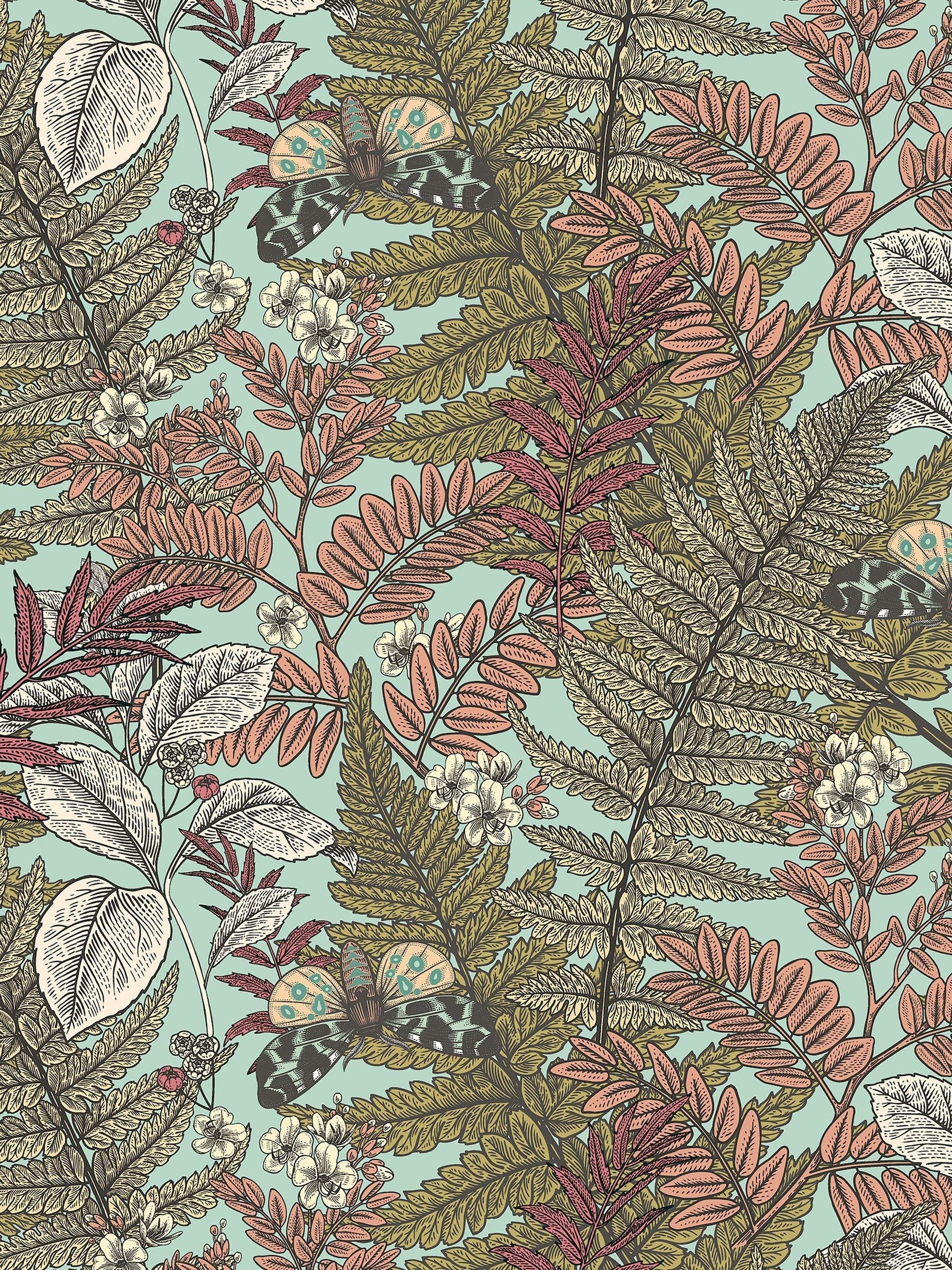 Hoopla Walls Rosehip Wild Ferns wallpaper 10m, imported from the UK