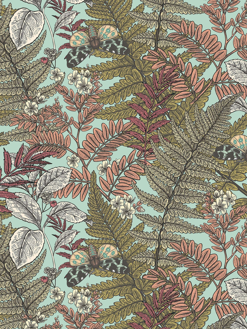 Hoopla Walls Rosehip Wild Ferns wallpaper 10m, imported from the UK