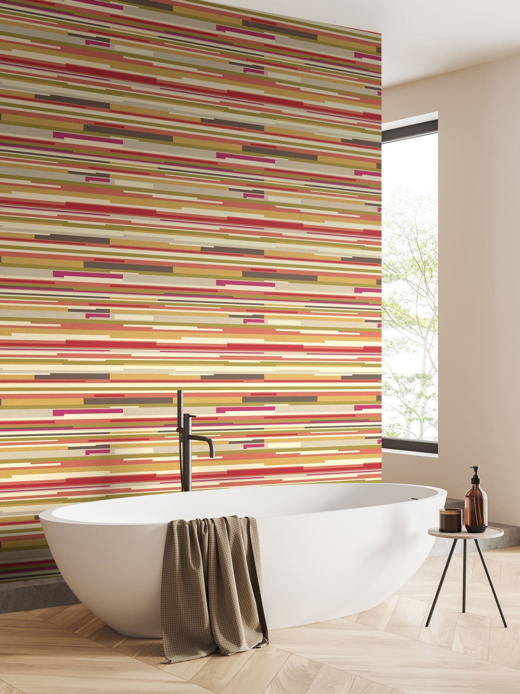Hoopla Walls mustard yellow horizontal stripe wallpaper 10m (British brand)