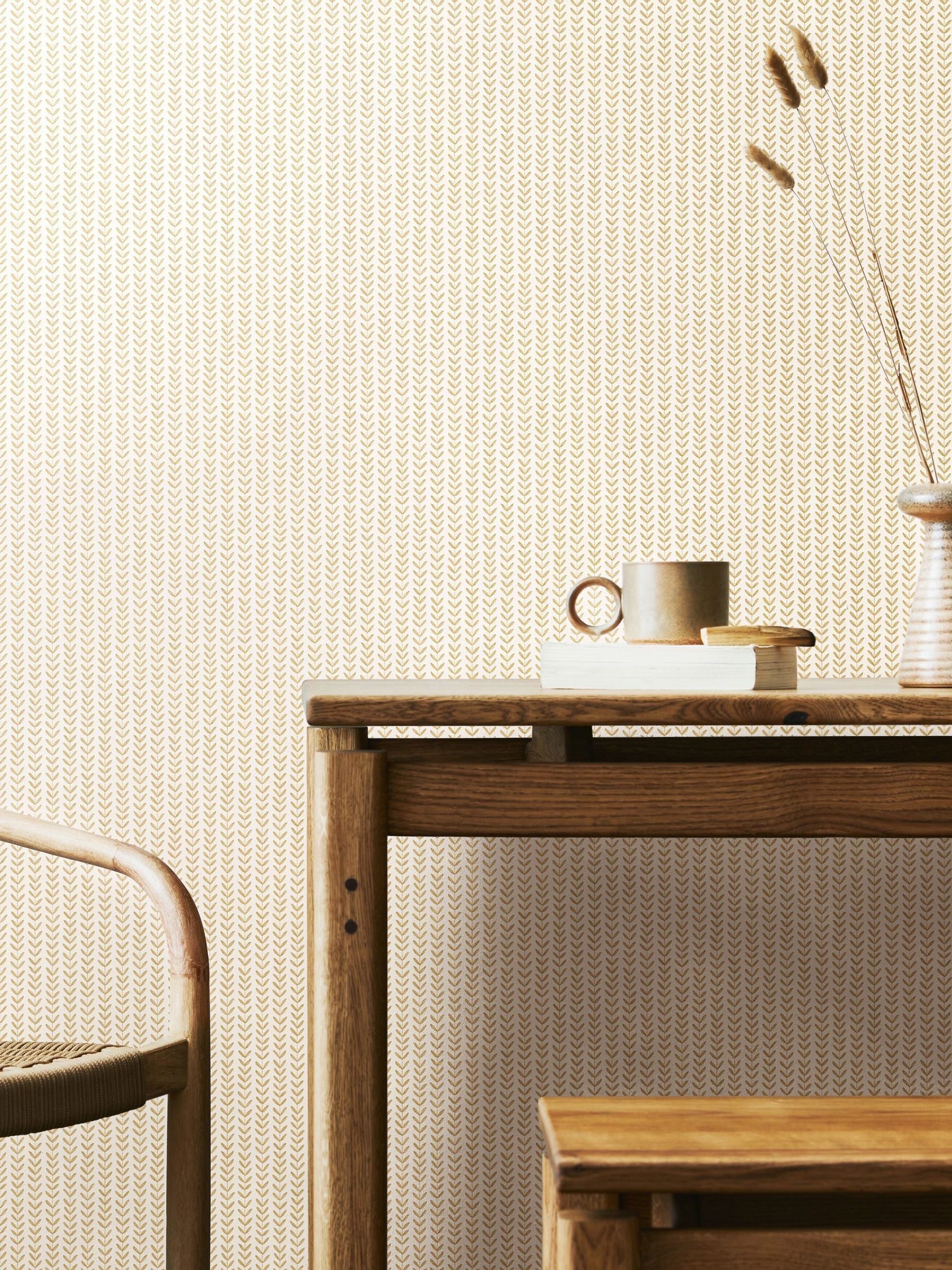 Hoopla Walls wallpaper Linen Ditsy Leaf Stripe 10M, imported from the UK