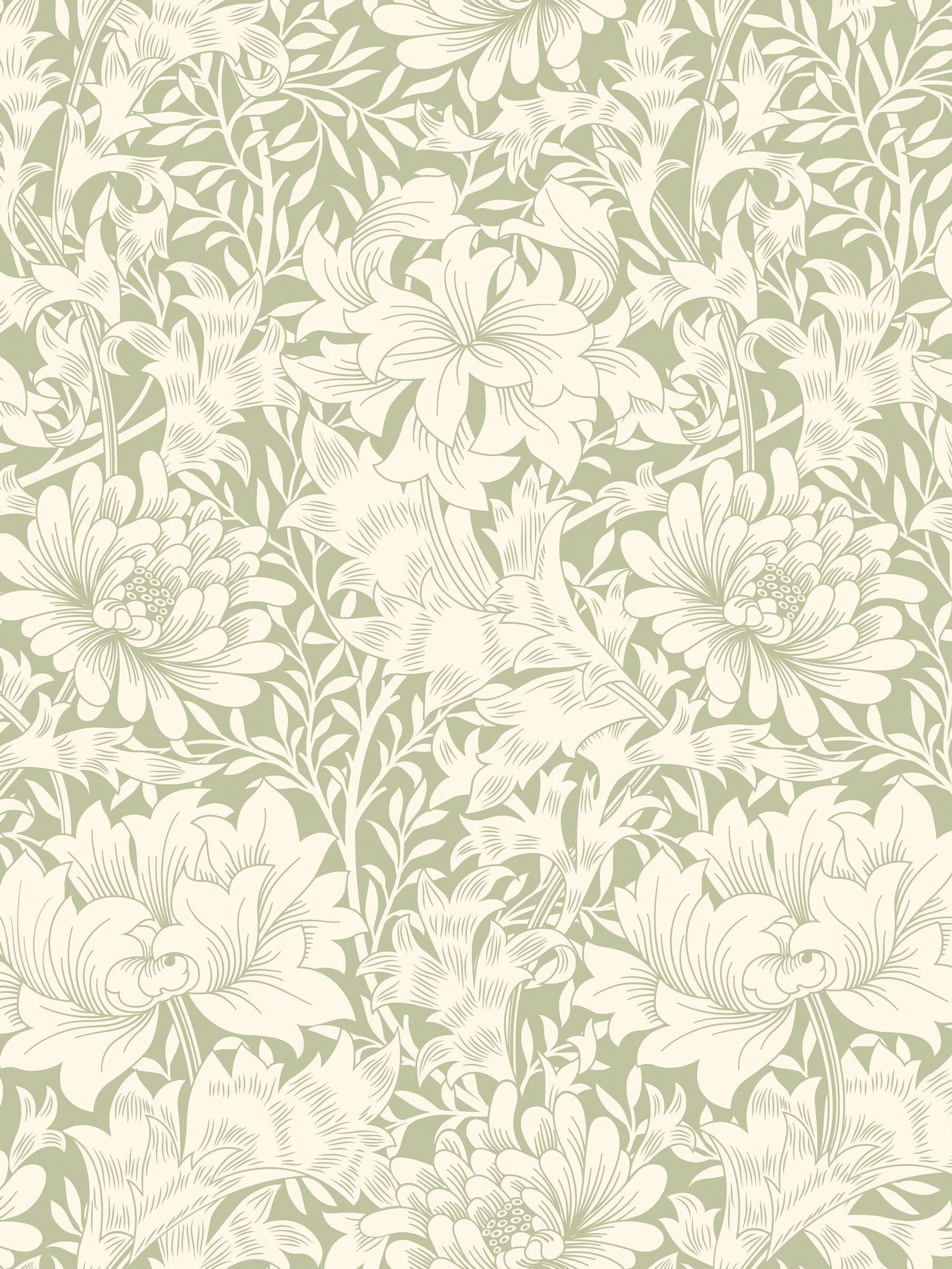 Hoopla Walls wallpaper sage green chrysanthemum 10m (British brand)