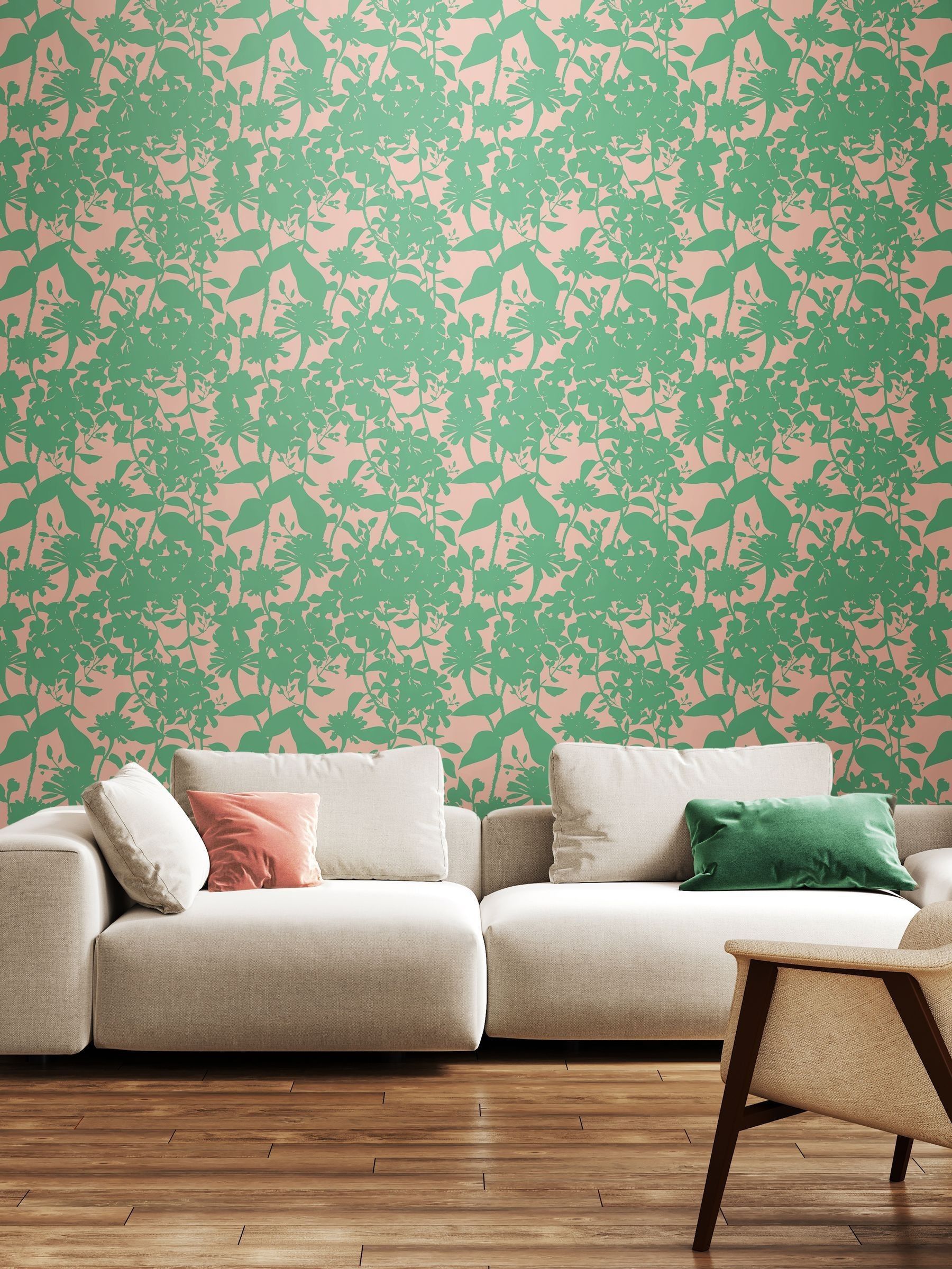 Hoopla Walls jade blossom summer silhouette wallpaper 10m, UK version