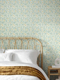 Hoopla Walls duckegg blue floral trail wallpaper 10m, imported from the UK