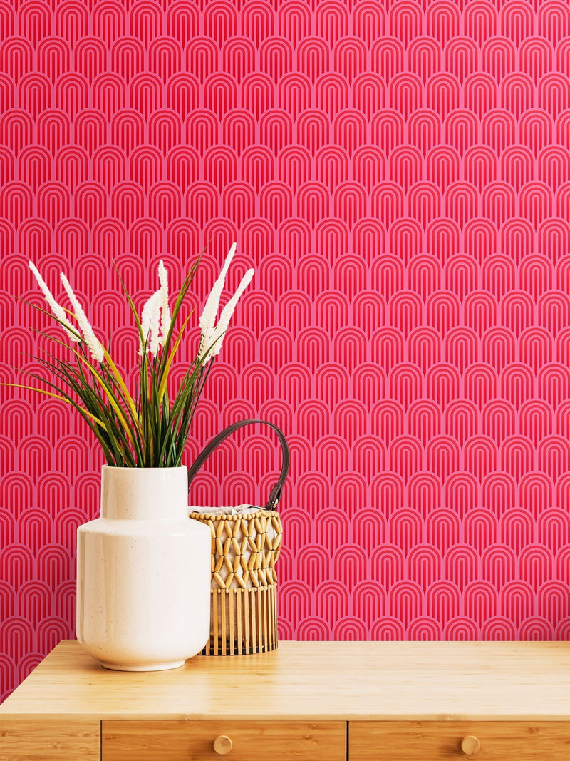 Hoopla Walls Bright Pink Retro Arch wallpaper 10m, imported from the UK