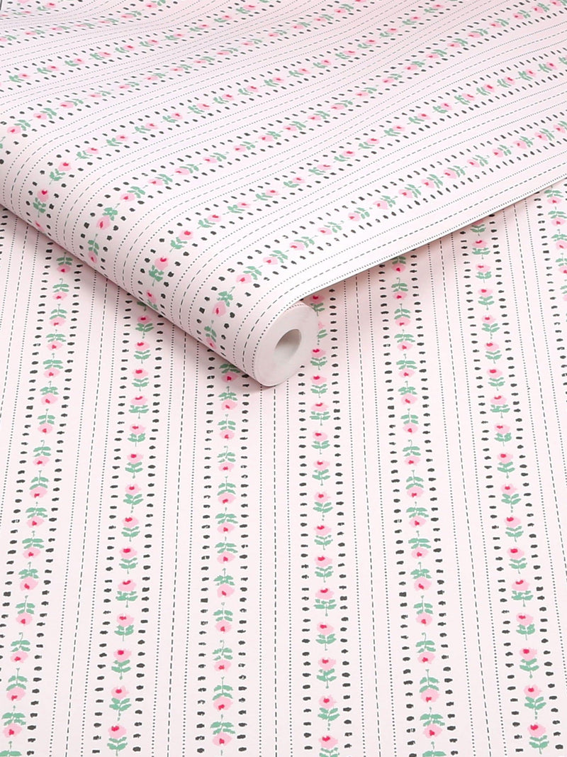 Cath Kidston Pink Rose Ticking Stripe wallpaper 10m, imported from the UK