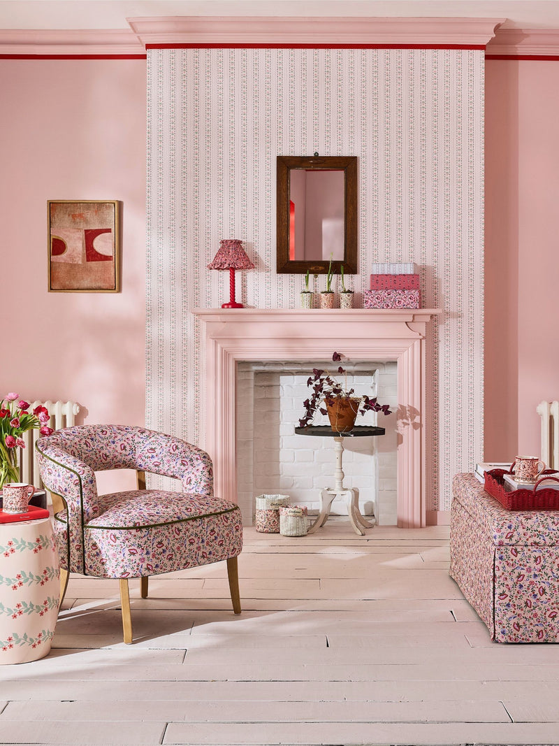 Cath Kidston Pink Rose Ticking Stripe wallpaper 10m, imported from the UK