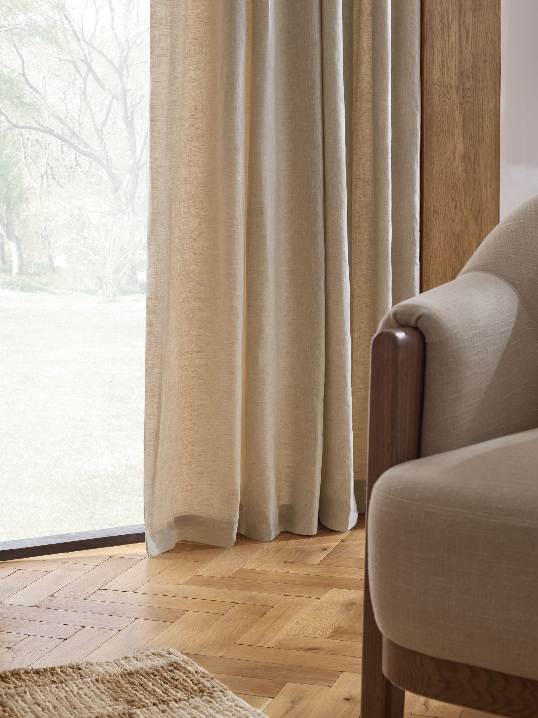 Natural N. linen light filtering curtains, imported from the UK