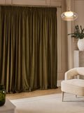 Olive green chenille pencil pleat curtains - British product