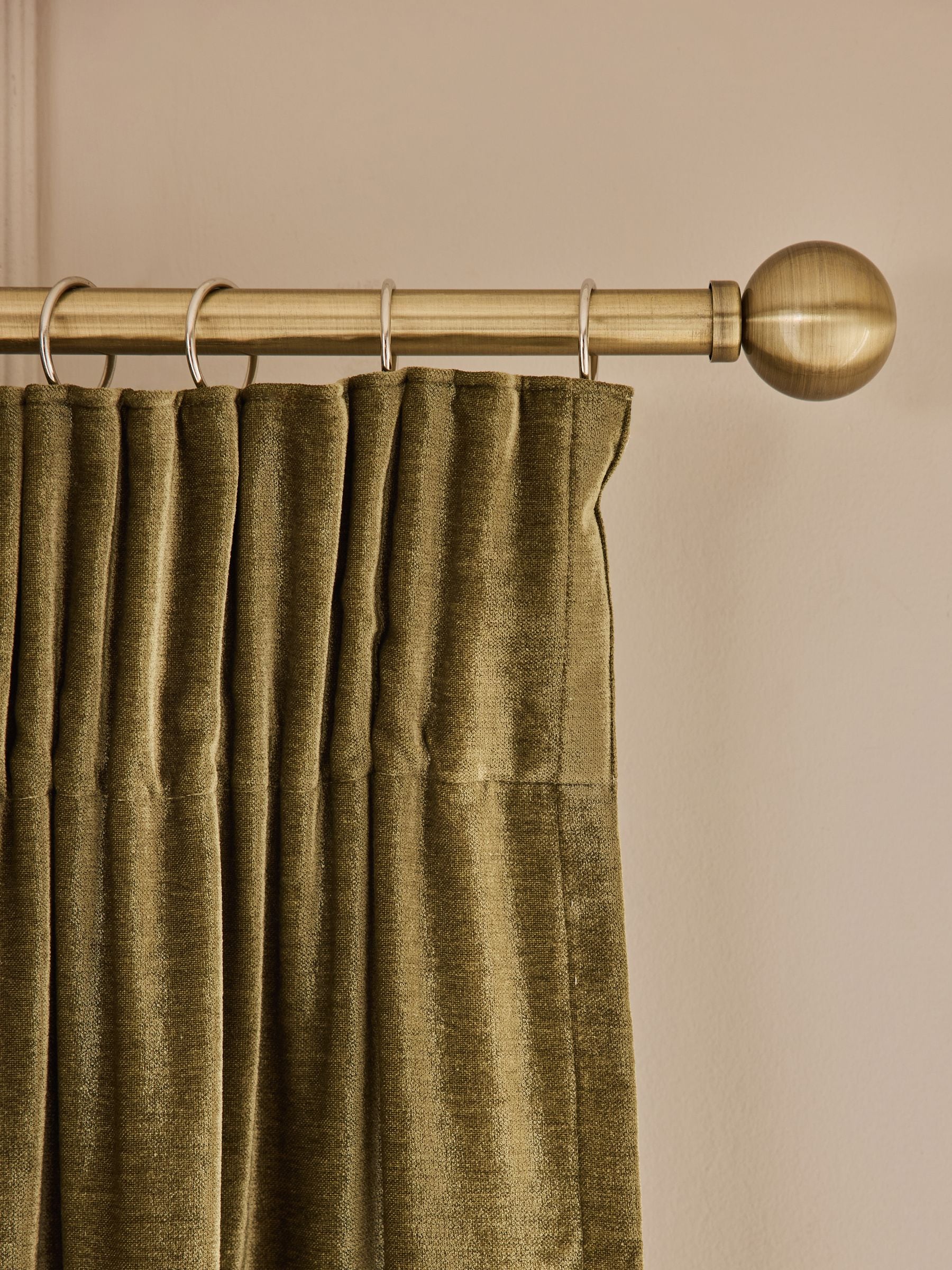 Olive green chenille pencil pleat curtains - British product