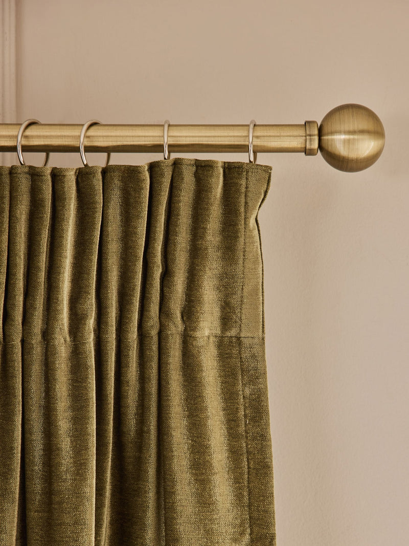 Olive green chenille pencil pleat curtains - British product