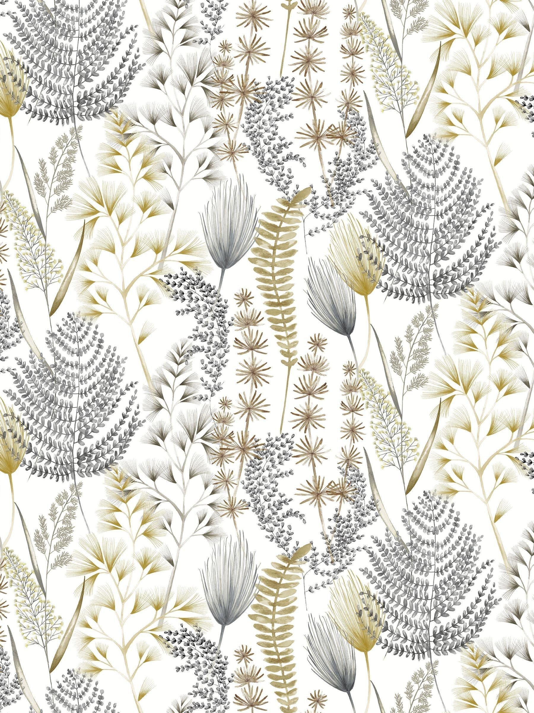 Ohpopsi Grey Mustard Summer Fern A4 wallpaper sample - British product