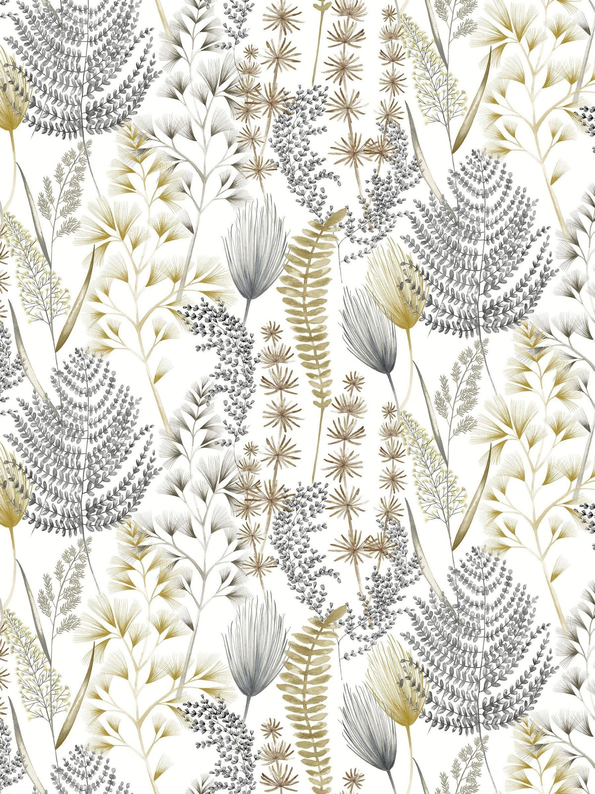 Ohpopsi Grey Mustard Summer Fern A4 wallpaper sample - British product