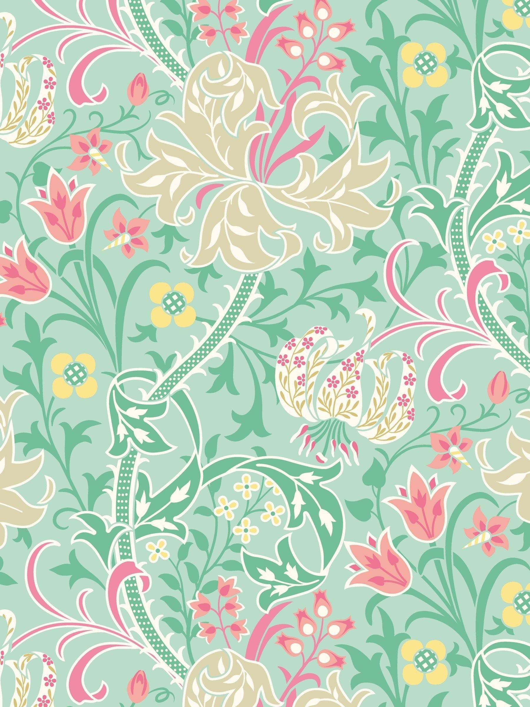Hoopla Walls Mint Green Lily Ogee sample A4, imported from the UK