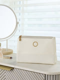 Faux leather foldable make-up bag with transparent compartments, imported from the UK