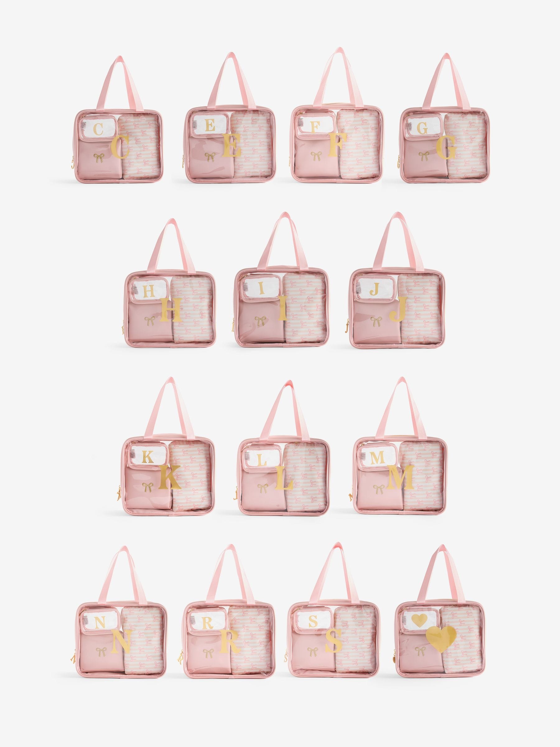 Pink alphabet makeup bag set 4-in-1, UK version