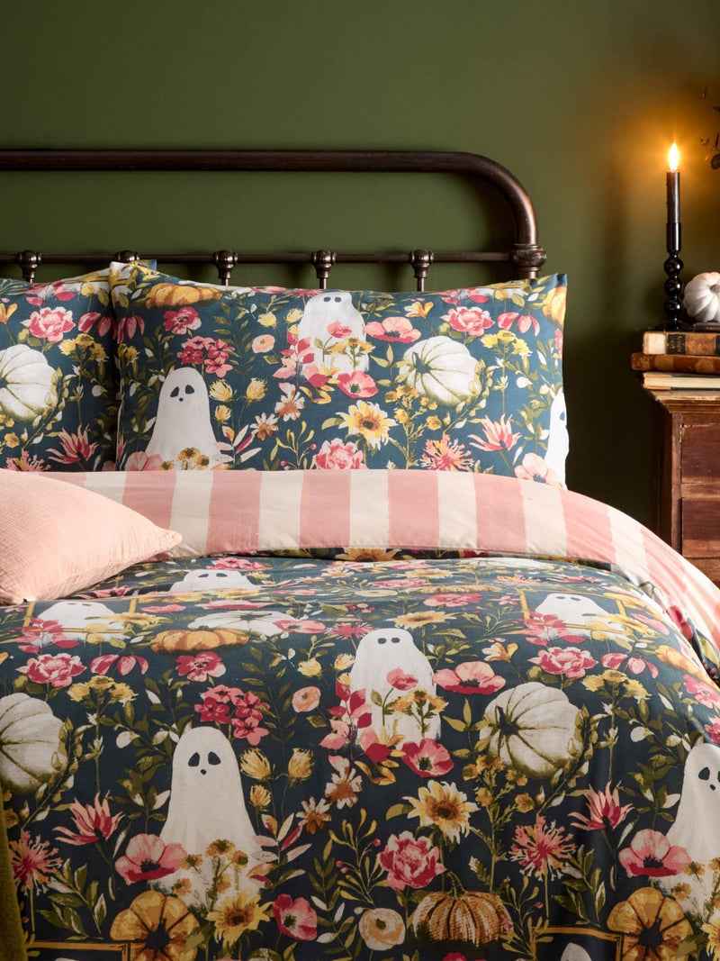 Furn Black/Pink Bootanical reversible duvet cover and pillowcase set - British product