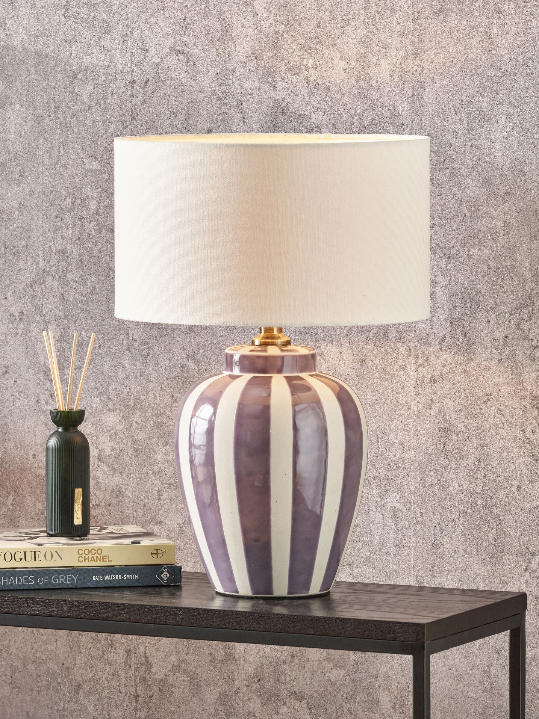 Pacific Lifestyle lilac Priscilla striped ceramic table lamp (British brand)