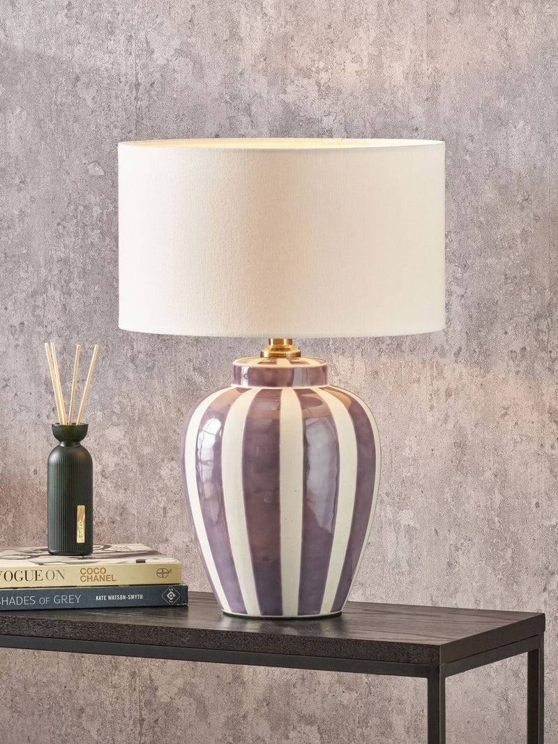 Pacific Lifestyle lilac Priscilla striped ceramic table lamp (British brand)