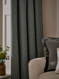 Green herringbone pencil pleat curtains with blackout thermal lining (British brand)