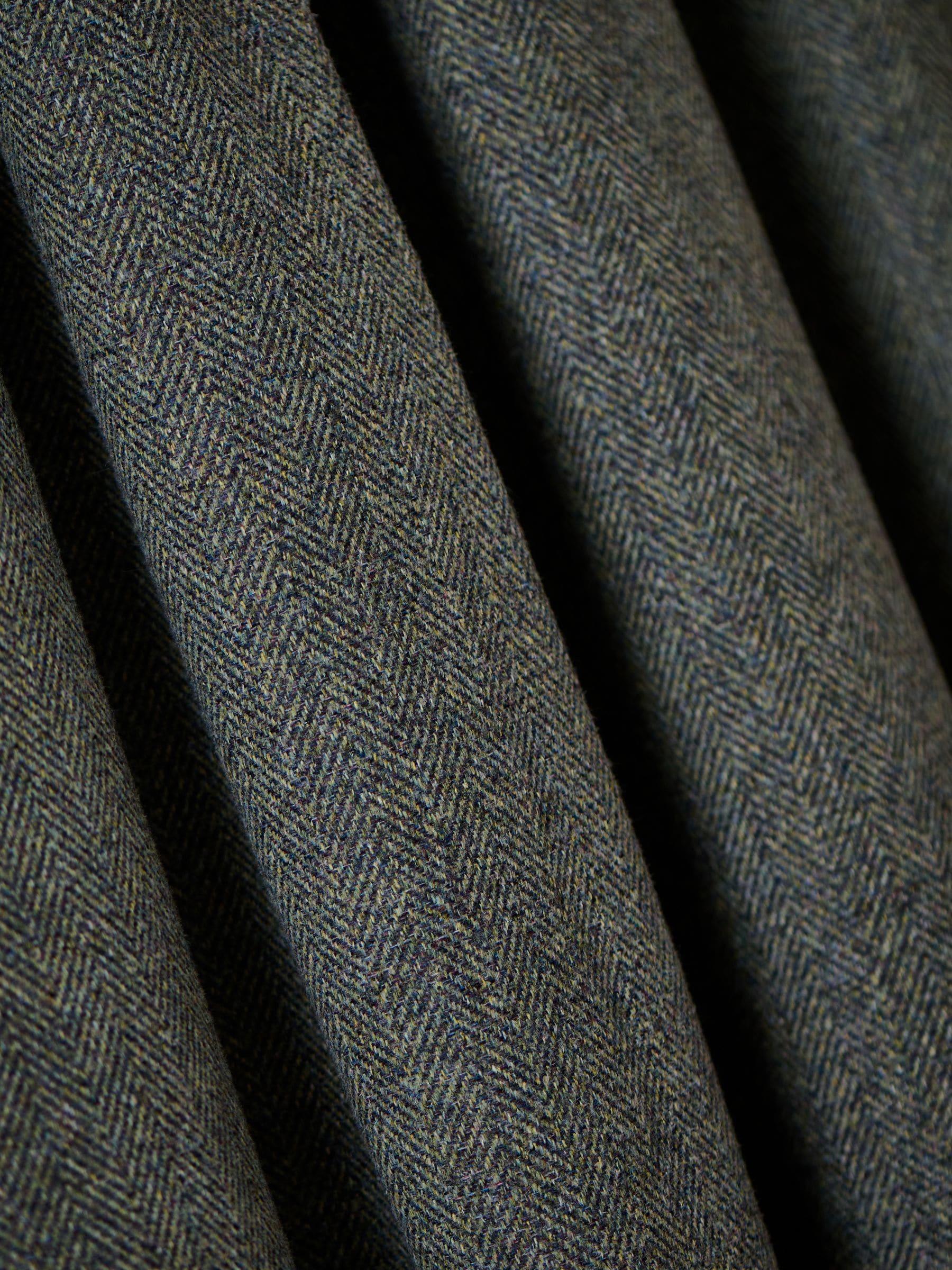 Green herringbone pencil pleat curtains with blackout thermal lining (British brand)