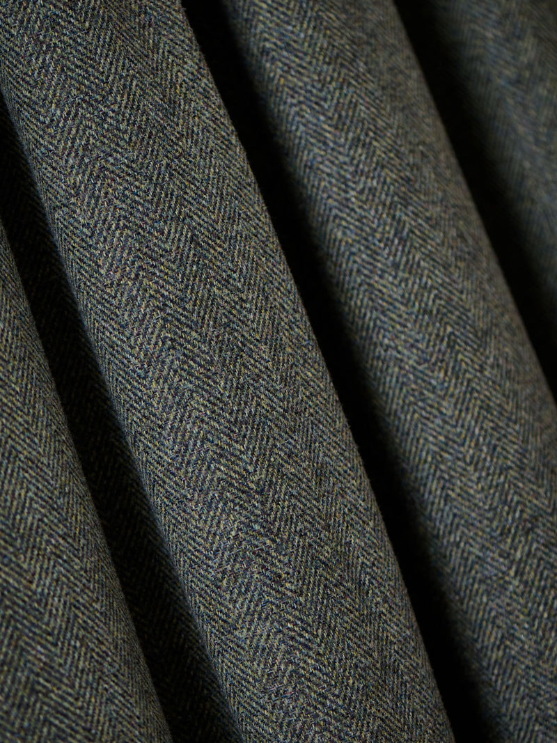 Green herringbone pencil pleat curtains with blackout thermal lining (British brand)