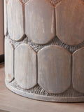 Pacific Lifestyle grey Cezara embossed wood wide table lamp, imported from the UK