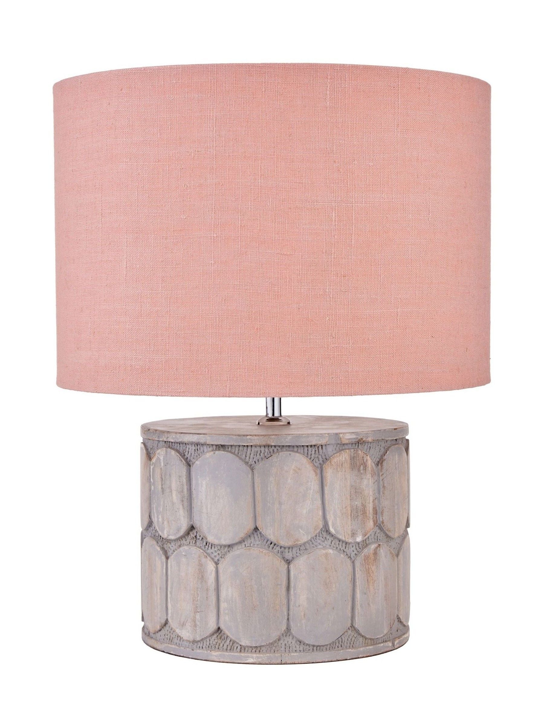 Pacific Lifestyle grey Cezara embossed wood wide table lamp, imported from the UK