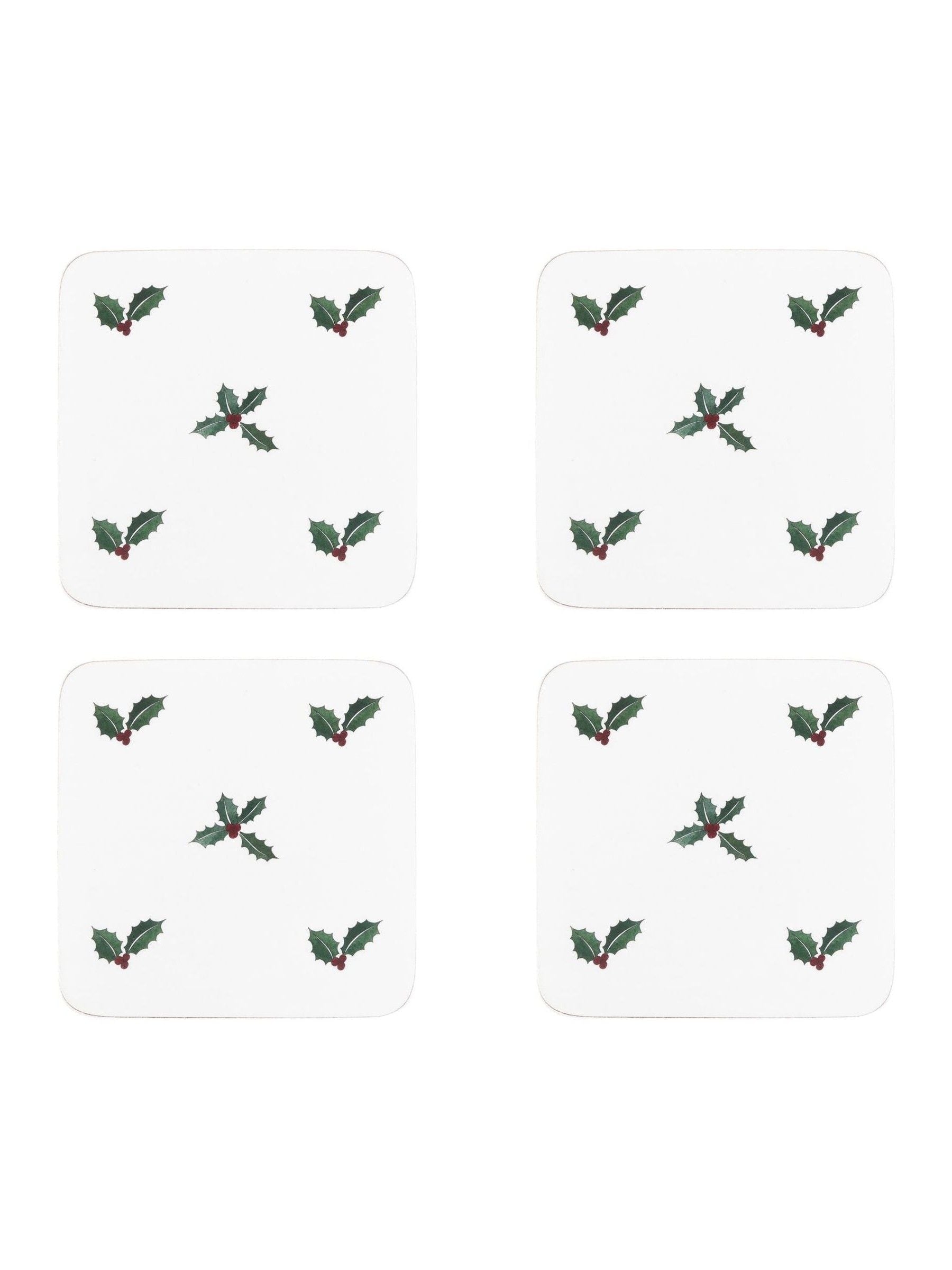 Sophie Allport White Holly and Berry Coasters Set of 4 (British brand)