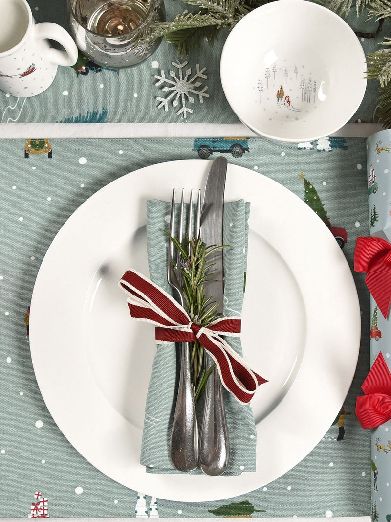 Sophie Allport Teal Blue Home for Christmas napkins set of 4 41x41cm (British brand)
