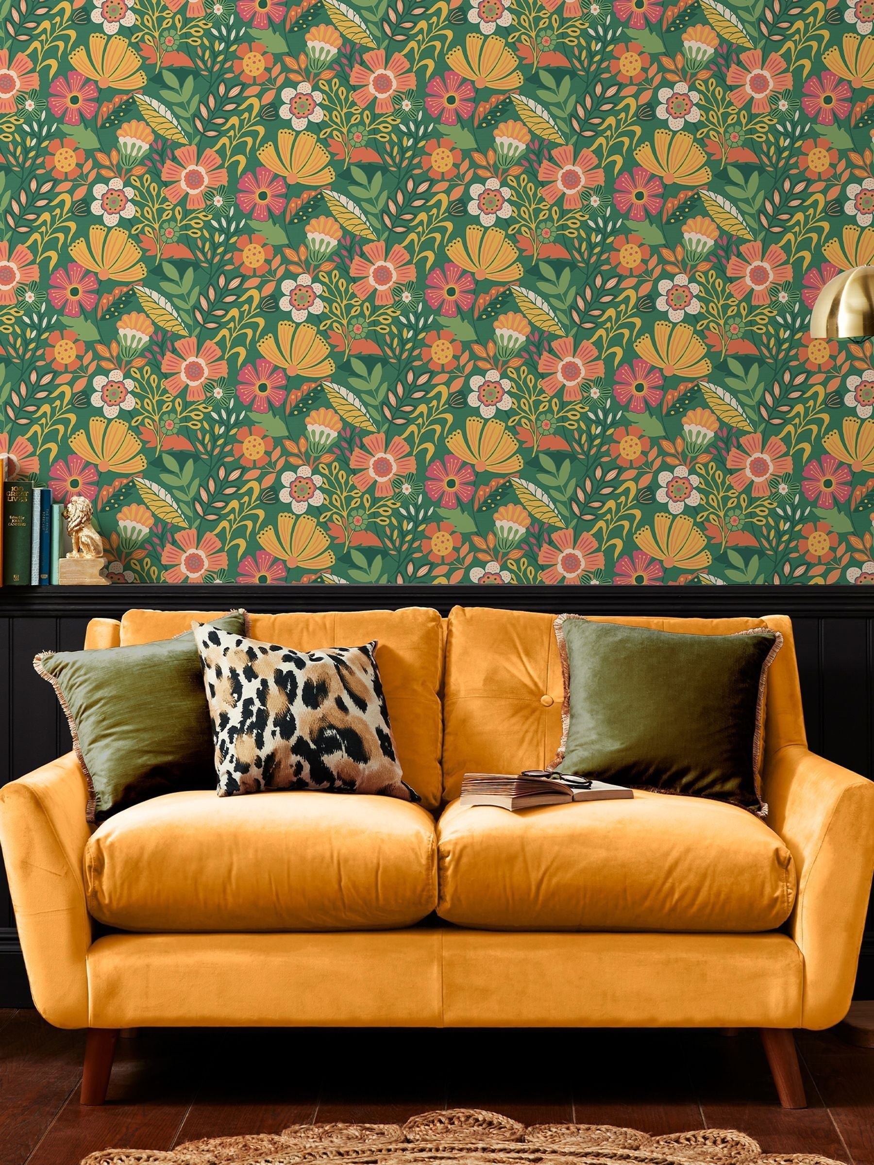 Graham & Brown Green Oopsy Daisy Blue Lilac Wallpaper