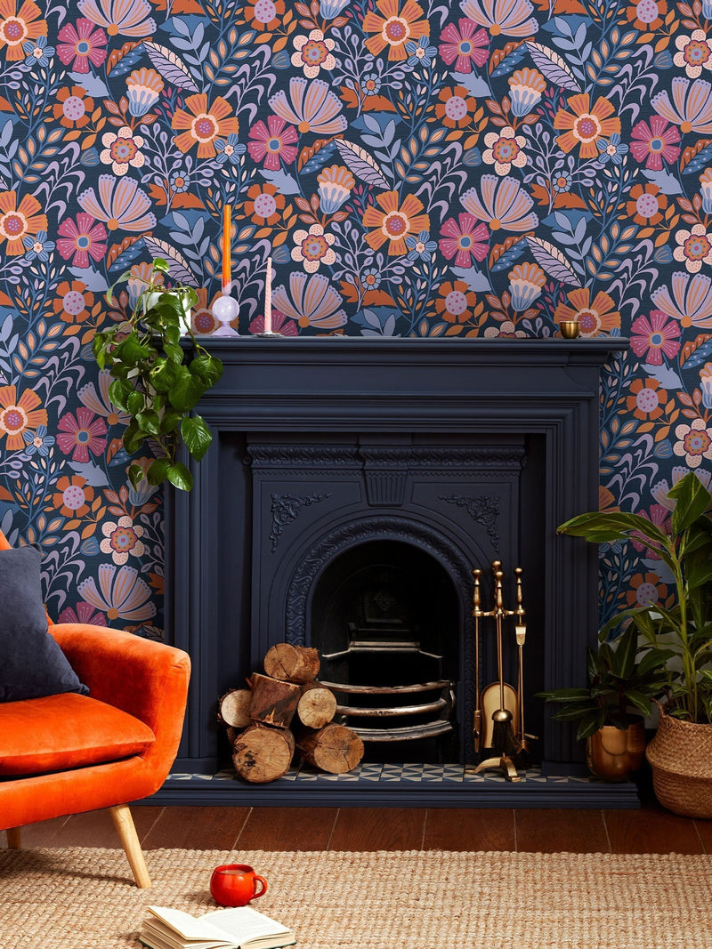 Graham & Brown Blue or Lilac or Tangerine Oopsy Daisy Blue Lilac Wallpaper