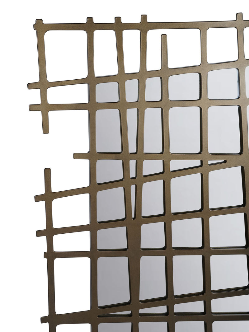 Libra Interiors Gold Lattice Wall Decor Mirror Brass Finish