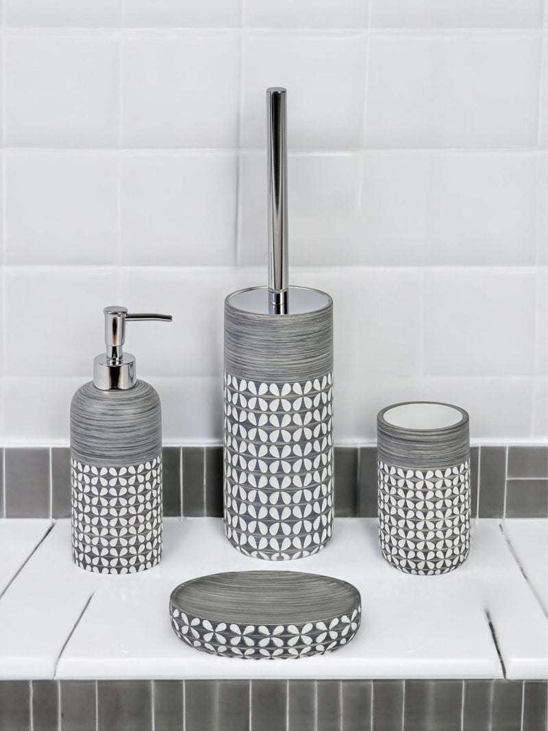 Showerdrape grey floral bathroom accessory set 4, imported from the UK