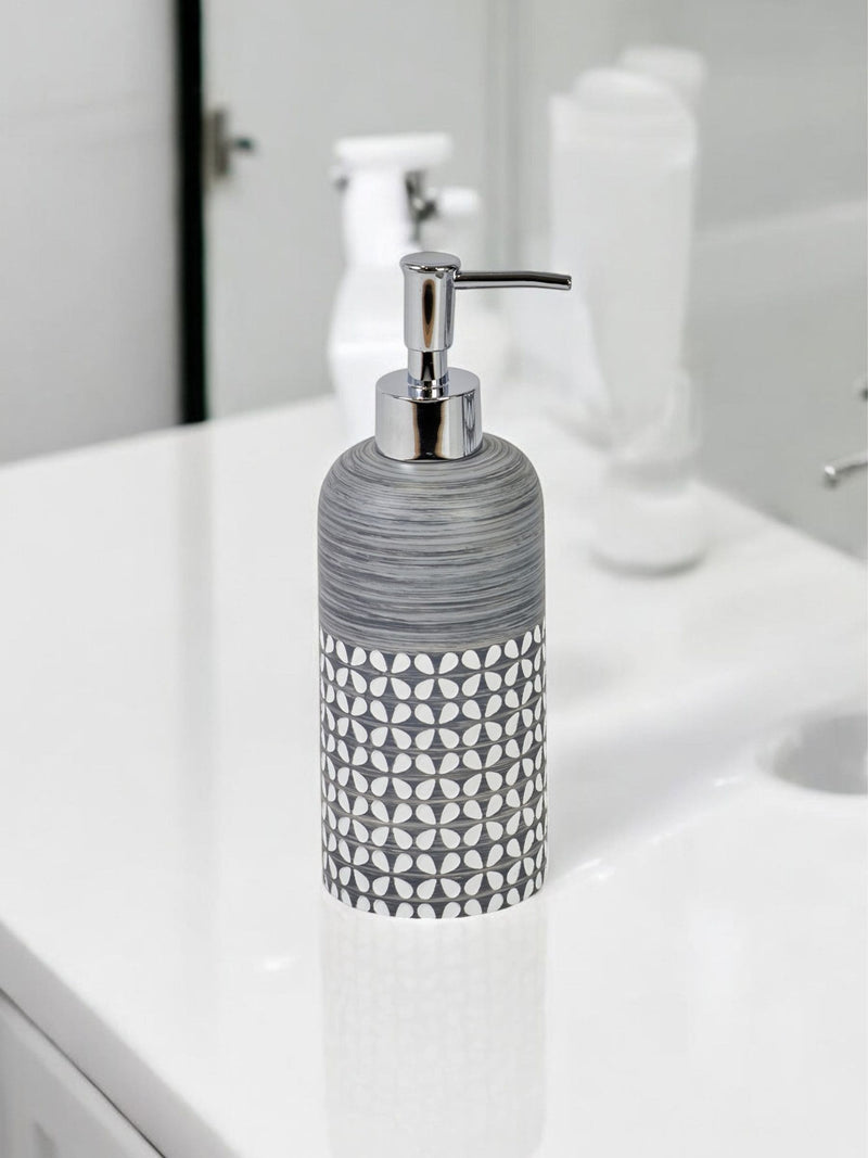Showerdrape grey floral bathroom accessory set 4, imported from the UK