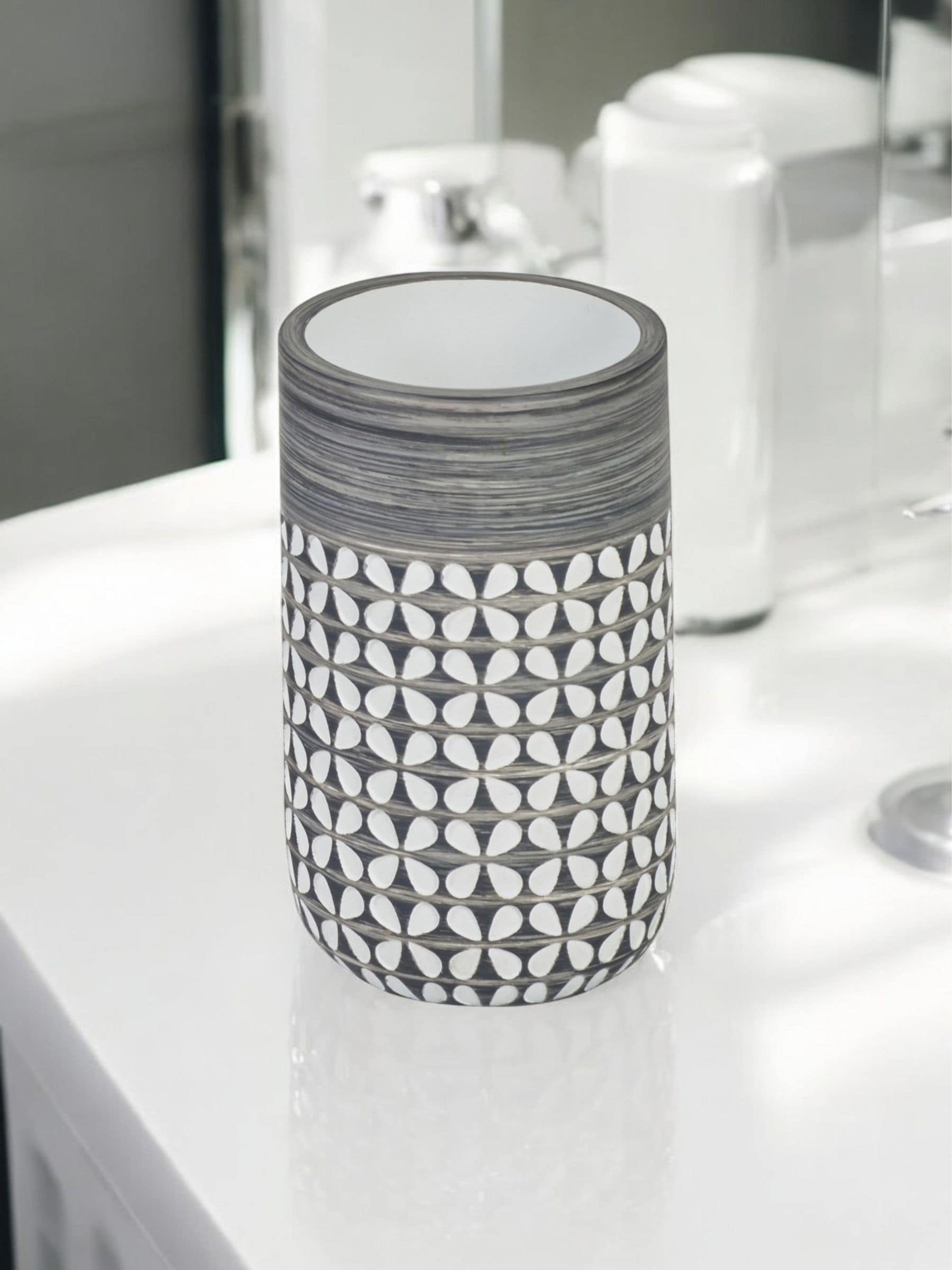 Showerdrape grey floral bathroom accessory set 4, imported from the UK