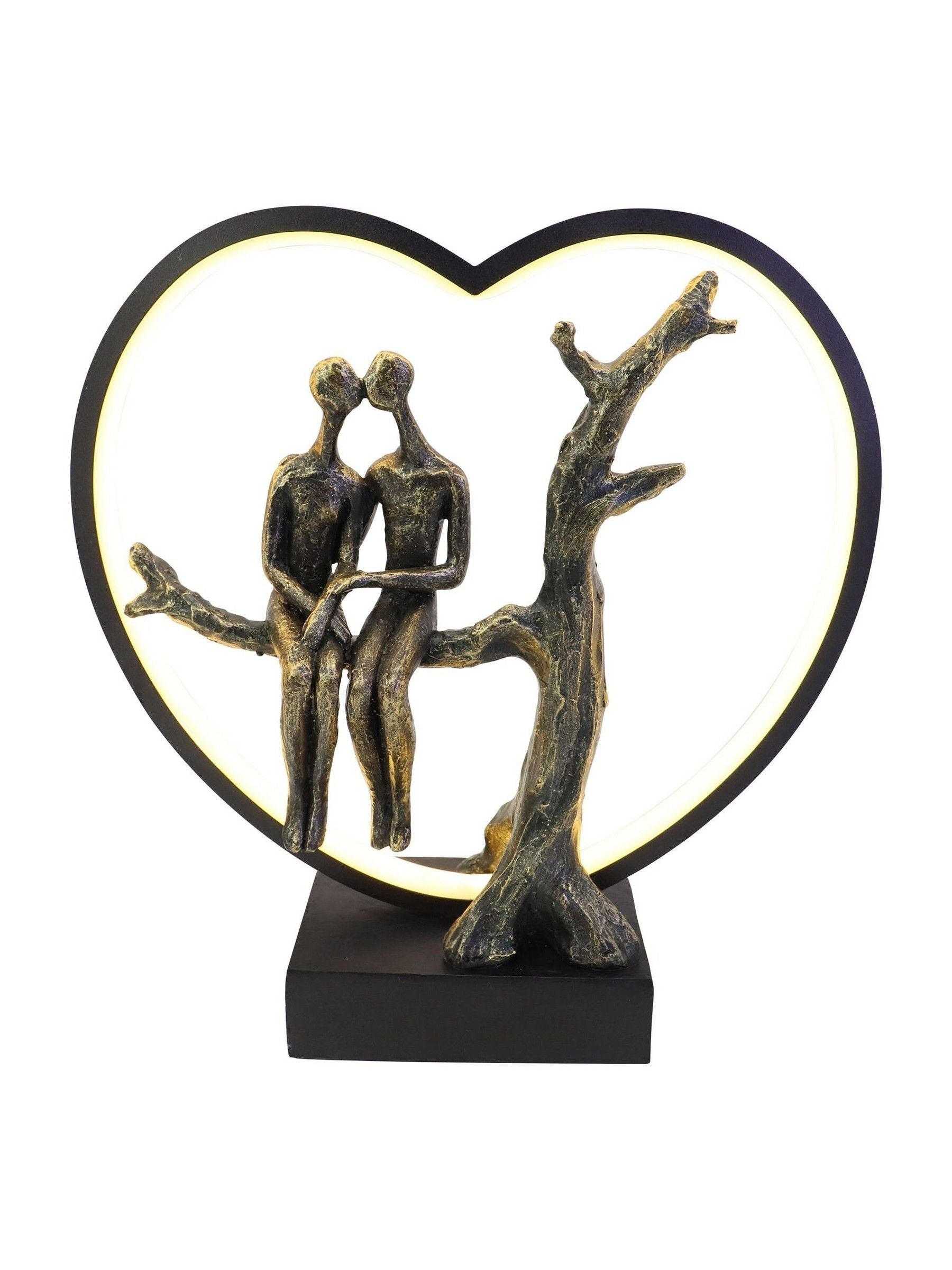 Libra Interiors bronze lovers on branch LED light sculpture 32cm, UK version
