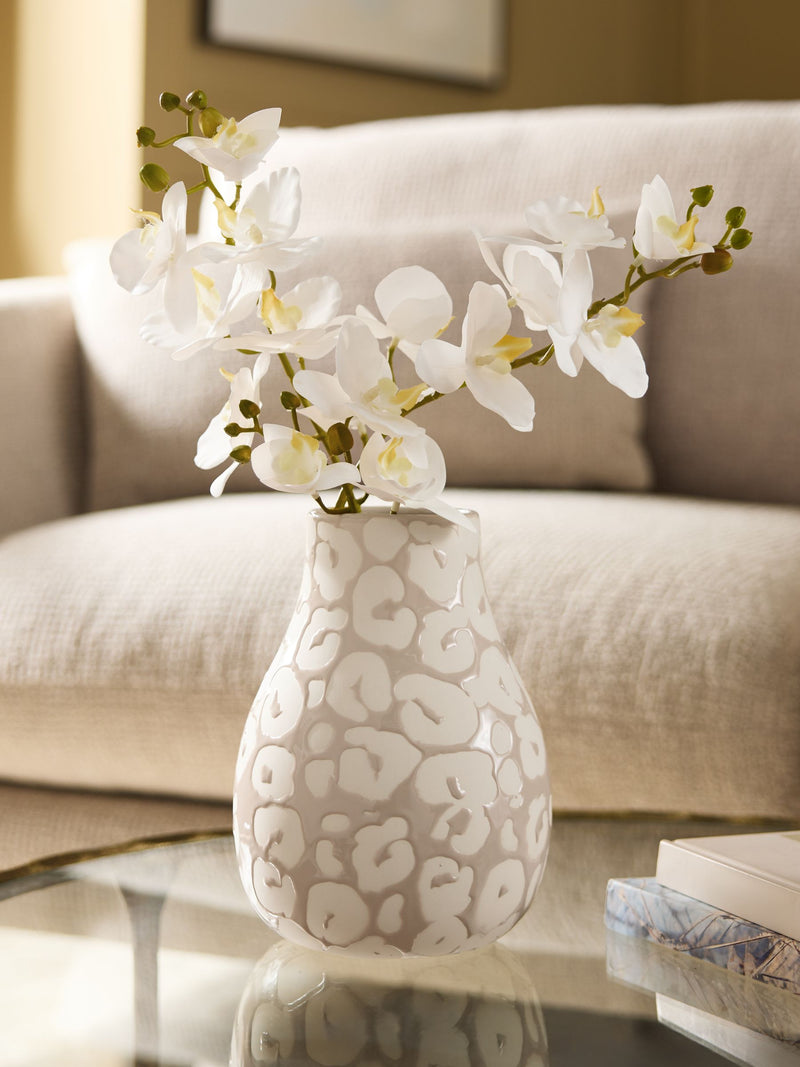 Natural Embossed Leopard Print Medium Ceramic Vase