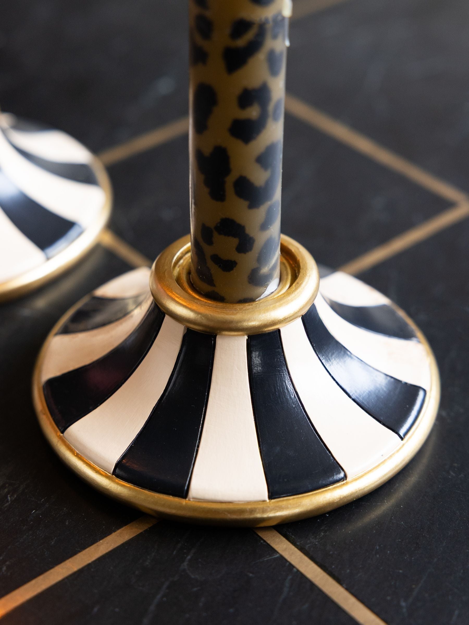 Rockett St George circus taper candle holders black cream, UK version